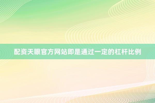 配资天眼官方网站即是通过一定的杠杆比例