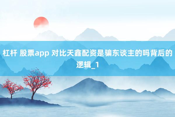 杠杆 股票app 对比天鑫配资是骗东谈主的吗背后的逻辑_1